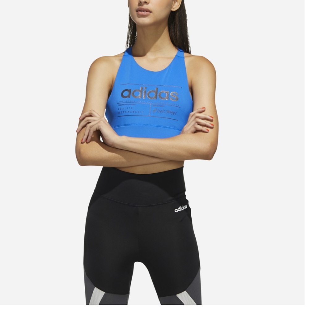 Adidas Core Blue Logo Sports Bra